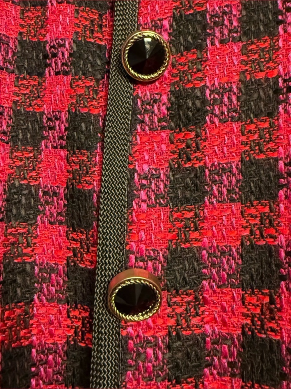 Preswick & Moore Vtg 90s Pink & Black Blazer Jacket, Gold/Black Buttons Size 14 - Picture 10 of 17
